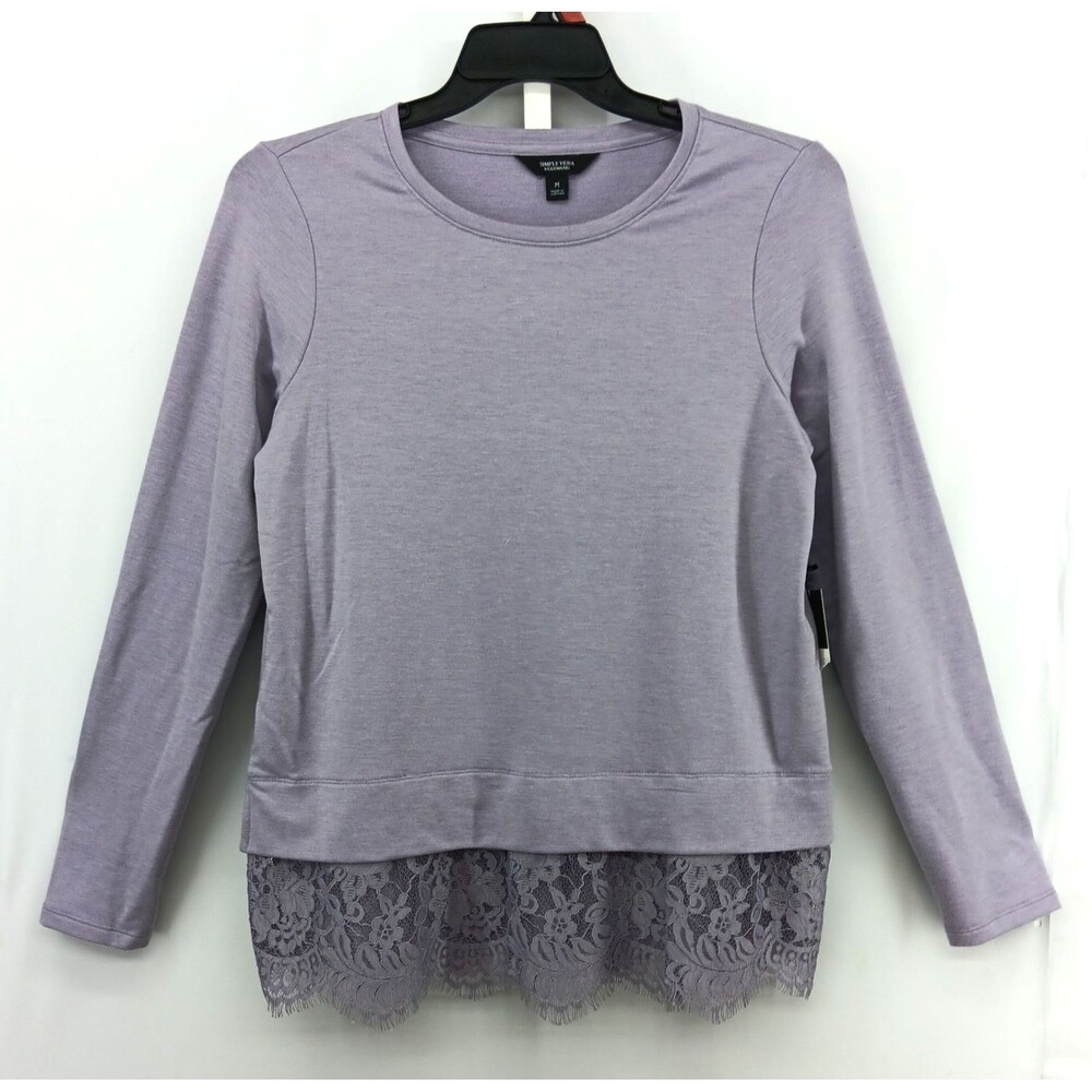 Simply Vera Vera Wang Shirt Women Medium Lavender Long Sleeve Lace Hemline NWT